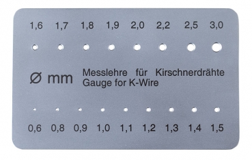 Messlehre für Bohrdrähte von Ø 0,6 - 3,0mm metall